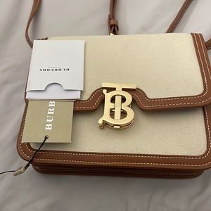 Two-tone canvas and leather small TB bag